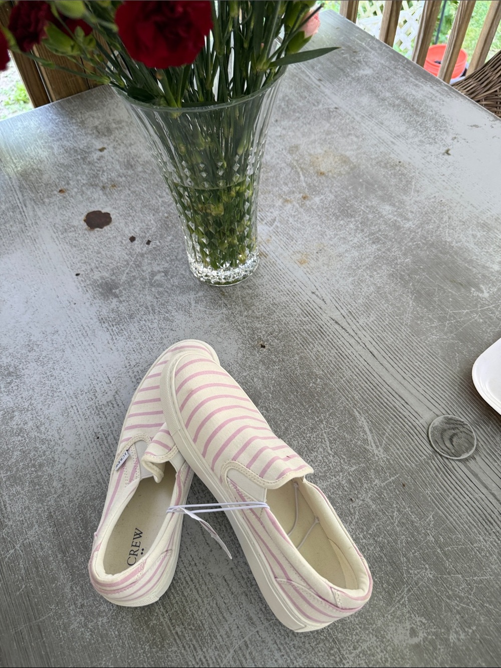 J. Crew Pink and Cream Striped Slip-On Sneakers